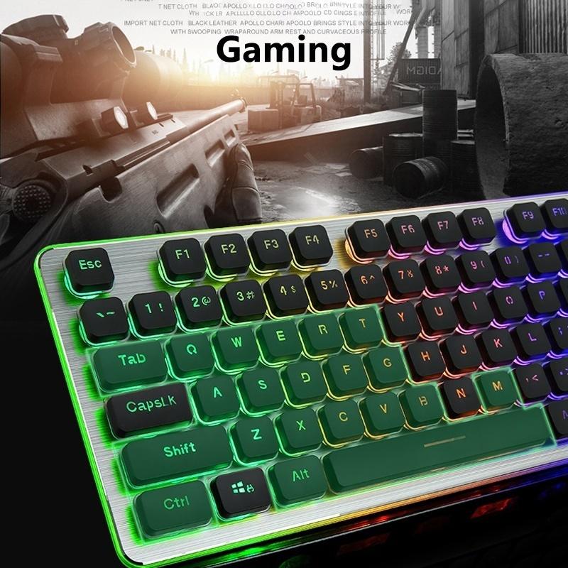 Игровая USB-клавиатура со светодиодной подсветкой, 104 клавиши, эргономичная клавиатура с подставкой для запястья, для ПК с ОС Windows, настольного компьютера и ноутбука