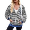 HNXC Women's Fashion Casual Stripe Print Long Sleeve Hooded Hoodies & Sweatshirts