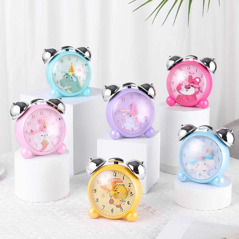 Super Loud Student Cartoon Sweeping Seconds Alarm Clock Head of Bed Silent Alarm Clock Luminous Male and Female Student Small Alarm Clock Home Use
