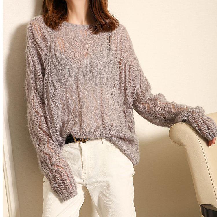 Весенне-осенняя мохеровая толстовка с капюшоном, ленивый стиль, тонкая трикотажная рубашка с мягкой головой, пуловер