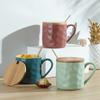 Контрастные цвета ins ветер Скандинавская керамическая кружка с крышкой и ложкой Креативная бытовая чашка для воды Простая кофейная чашка Каменный узор