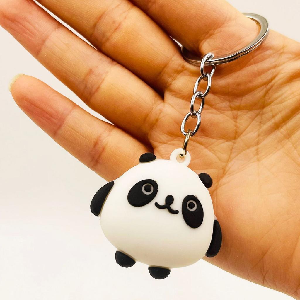 Adorable Silicone Panda Keychain Cartoon Animal Pendant Keyring Handmade Backpack Accessory for Girls and Boys