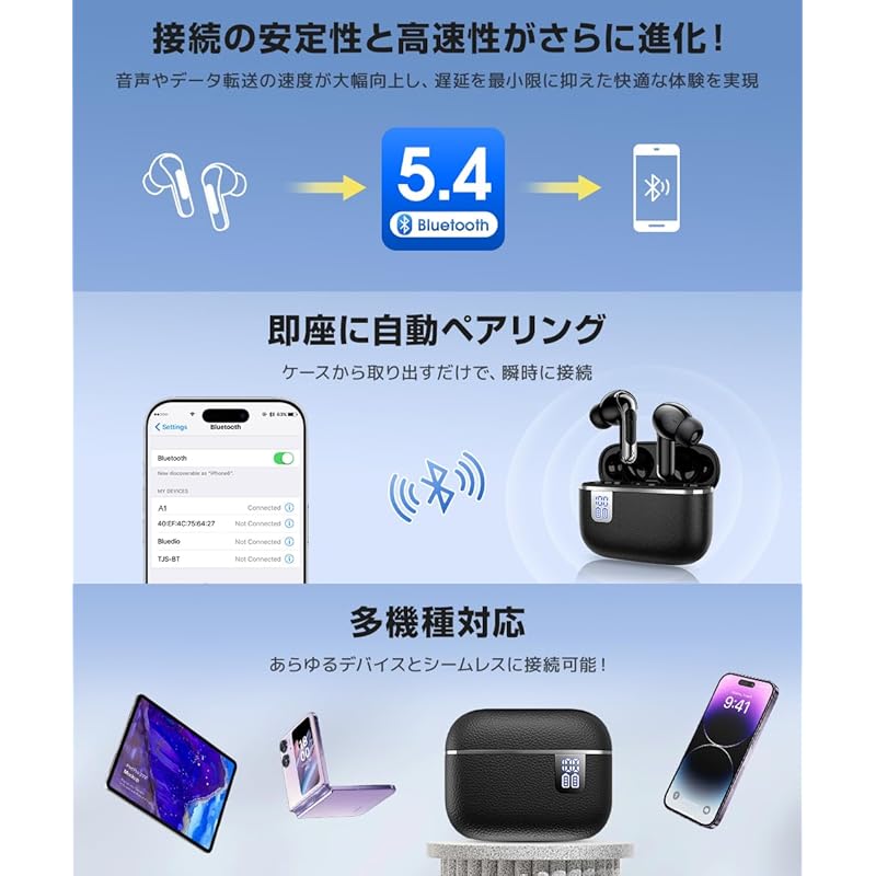 [2025 Качество звука улучшенный тип/Bluetooth5.4] беспроводные наушники Bluetooth наушники небольшого размера легкие До 60H воспроизведения Hi-Fi канал типа AAC