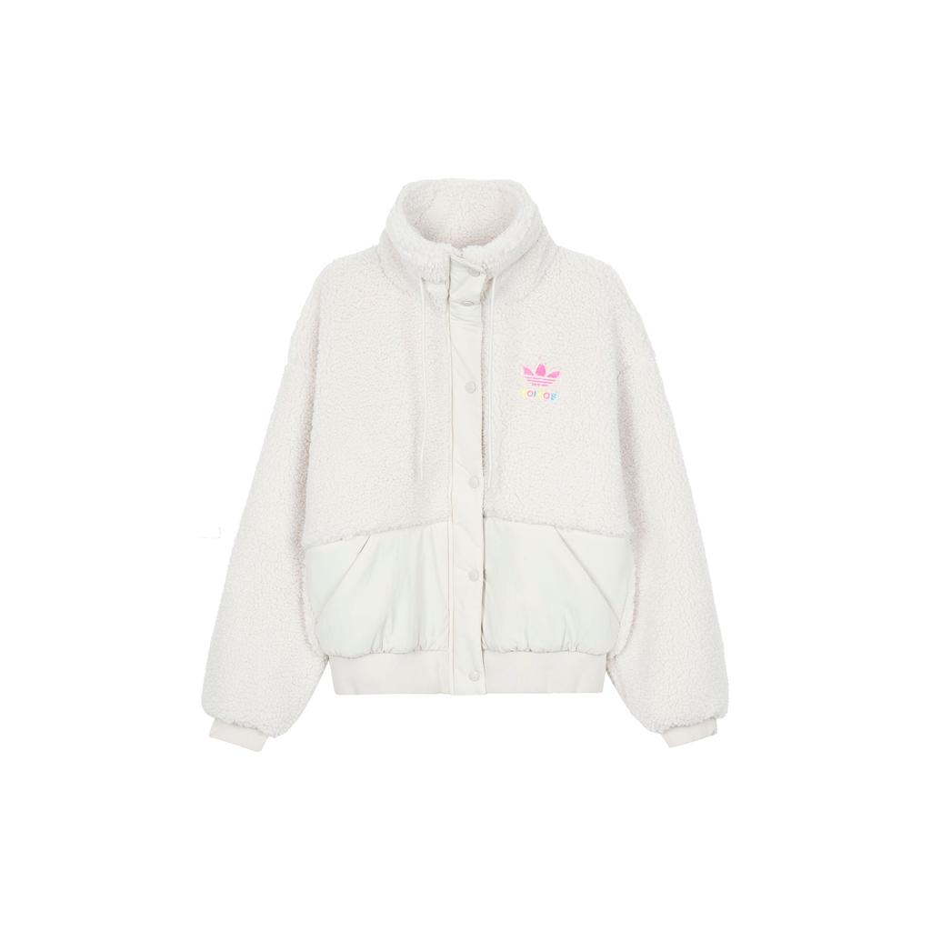 Adidas Originals Solid Color Embroidered Logo Zip-Up Stand Collar Jacket Women Jacket White HY1373