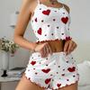 Women's Love Print Camisole & Shorts Pajama Set Cute Sleeveless Sleepwear for Women Soft Lounge Wear Home & Night Out Comfort Outfit
