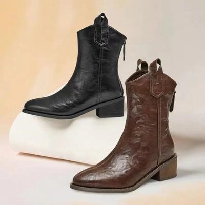 Модные женские хлопковые ботинки на толстом каблуке, зимние новые, с острым носком, на задней молнии, водонепроницаемые, противоскользящие и износостойкие ботинки