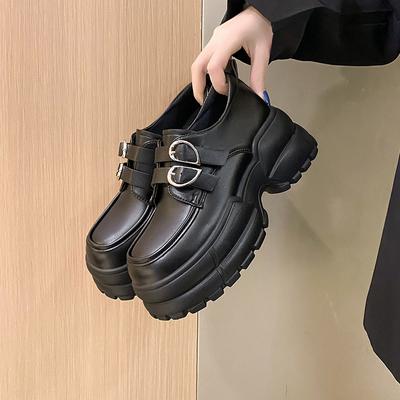 Модные женские туфли 2024 года, новые весенние и осенние, британские, на толстой подошве, повседневные, с пряжкой, низкие, одинарные