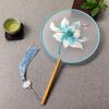 Round Double Sided Embroidery Fan Chinese Style Flower Silk Fan Vintage Hanfu Hand Fan  for Guests