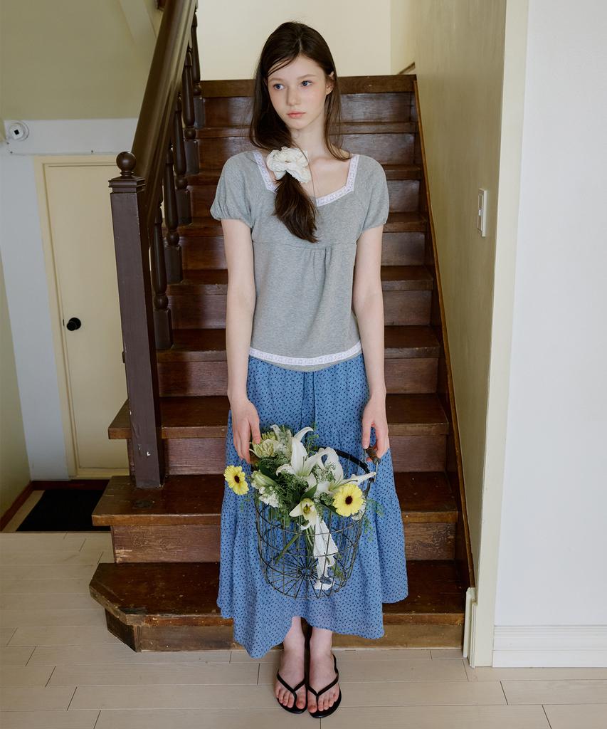 Letter From Moon Mine Tiered Long Skirt (Blue)