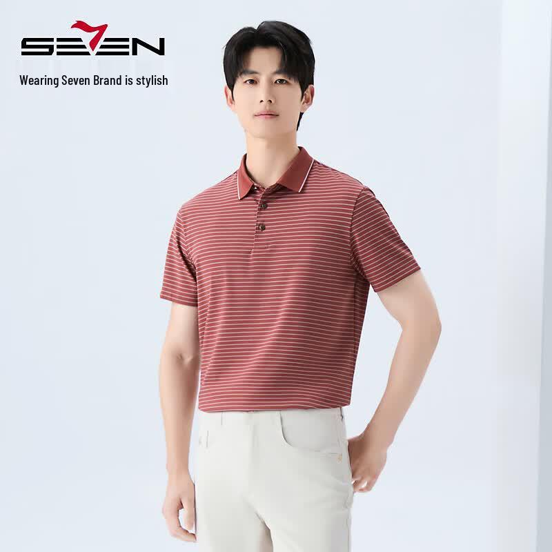 SEVEN Striped Cool-Feel Sun Protection Short Sleeve Polo Shirt