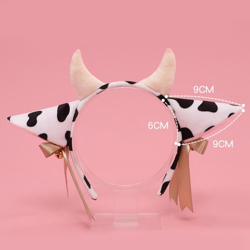 Faux Fur Animal Headbands Furry Cow Ears Headwear Tail Set Kawaii Hair Hoop for Halloween Cosplay Party Supplies