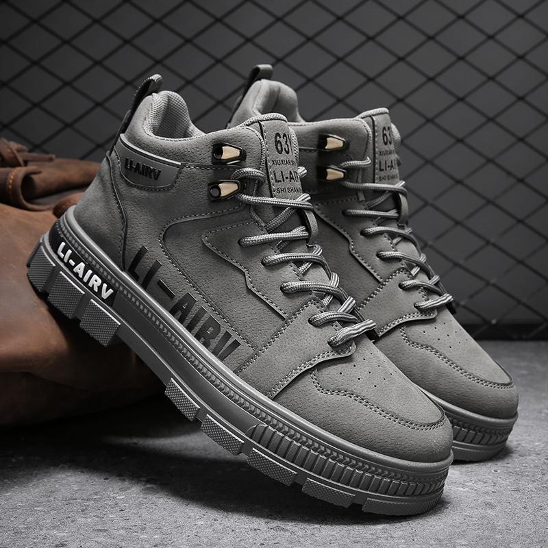 2024 Мужские Осенние Новые Модные Повседневные Износостойкие Ботинки Высокие Туфли Инструменты Ботинки Tide Британские Холщовые Ботинки