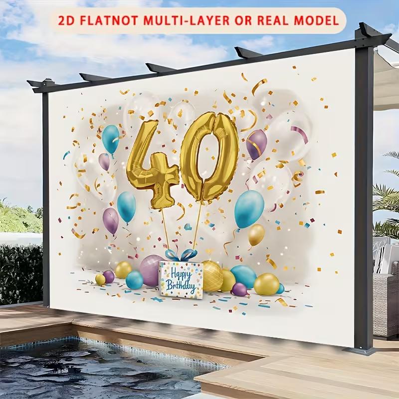2D 40th Birthday Party Backdrop Gold Number Balloon Background Cloth