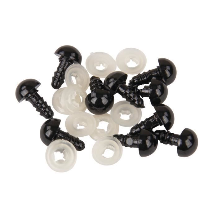 Yeux de sécurité en plastique - RAYHER - 8mm - noir - lot de 10 avec rondelles