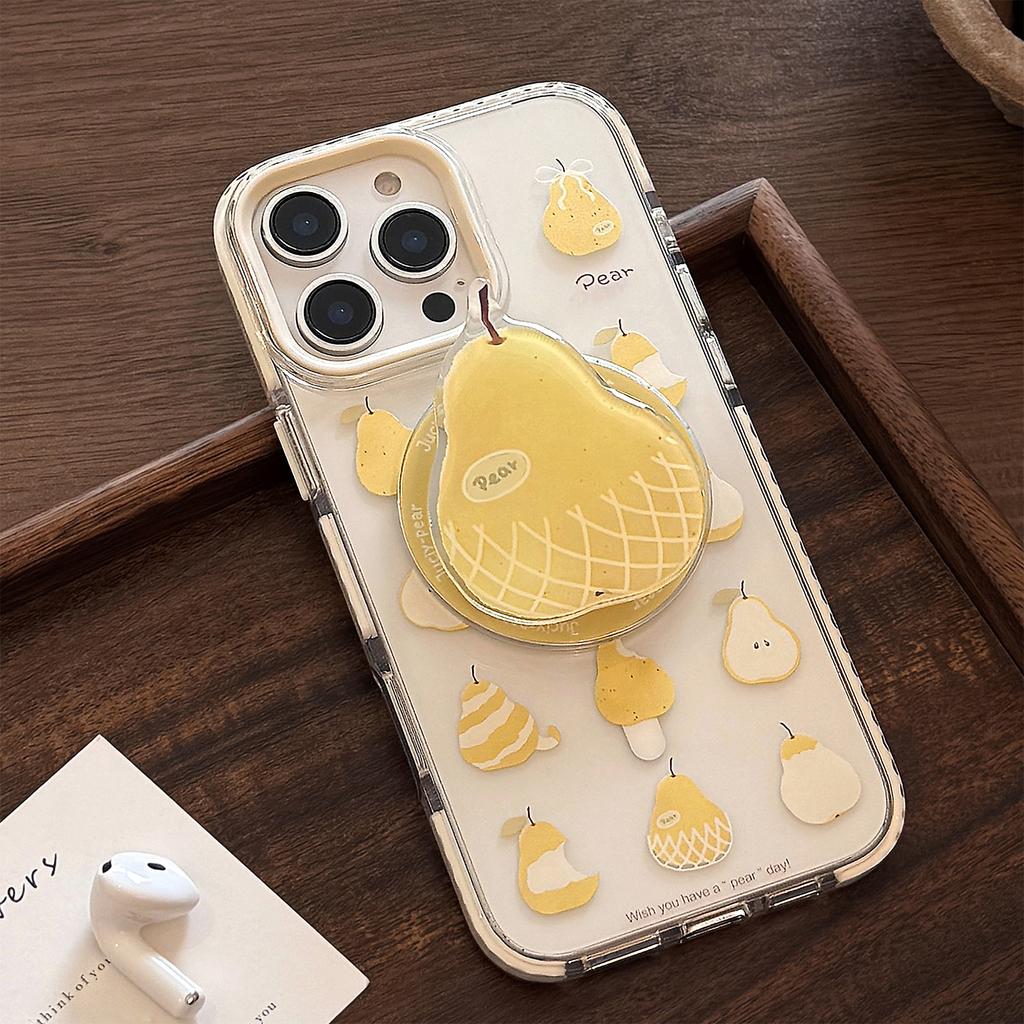 Yellow Pear Magnetic Stand 16Promax Transparent for IPhone17 Phone Case 14 for 13 Niche 12 Anti-fall