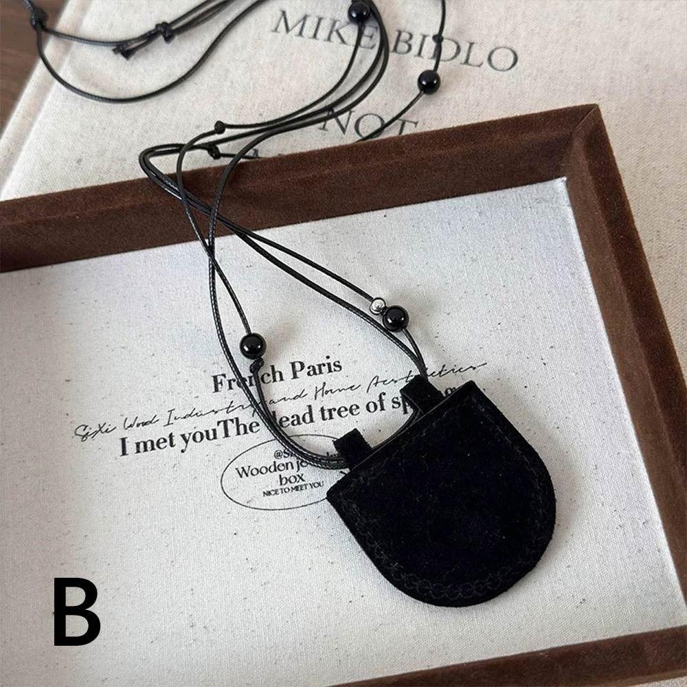 with Long Strap Suede Bag Necklace PU Sweater Chain Necklace New Wearing Key Bag Necklace