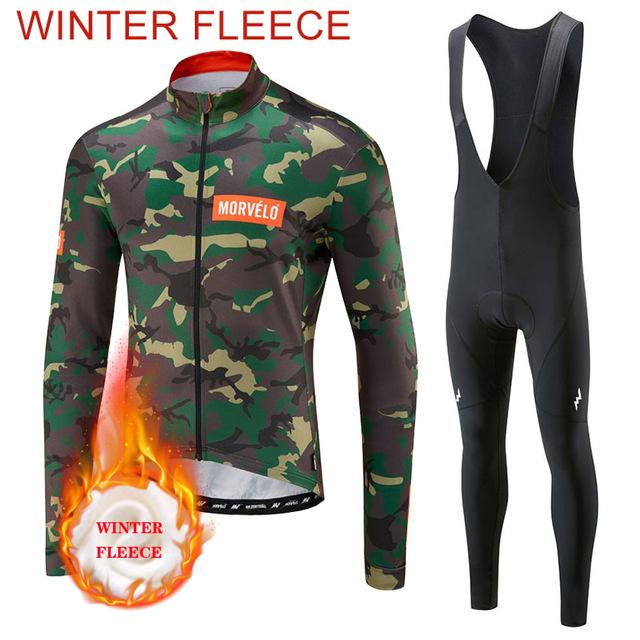 Winter Warm Cycling Clothing Set Men's Cycling Outfit Set Mountain Bike Jersey Clothes Thermal Fleece Clothing Sportswear Bicycle Tricuta Bib