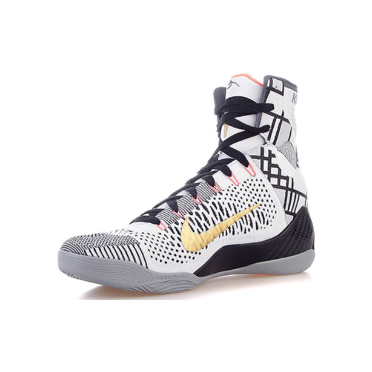 Nike Kobe 9 Elite Gold Fundamentals Высокие Баскетбольные Кроссовки Мужские Белый Черный Золотой 630847-100