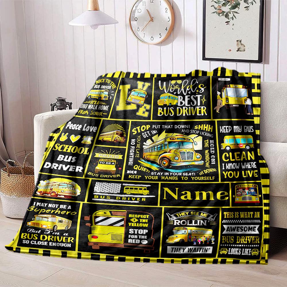 World'S Best Bus Driver Home Customize Your Name Blankets Comfortable Soft Lightweight Allseason Multipurpose Blanket For Picnics Couches Offices Beds