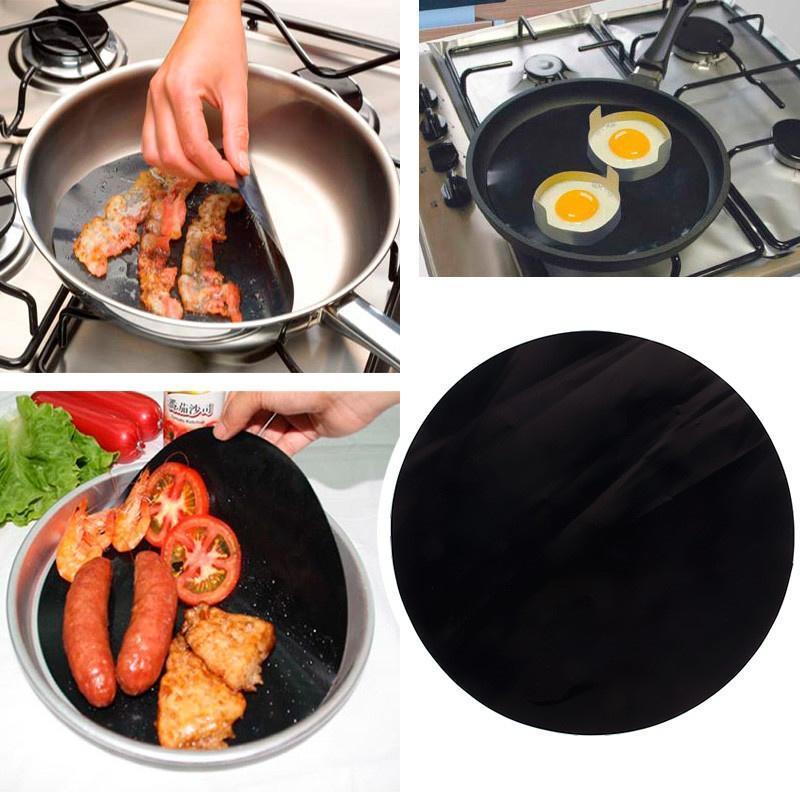 24cm Round Non Stick Pan Liners Reusable Teflon Baking Mats, Heat Resistant Frying Pan Pads, Double Pack Easy Clean Cookware Protectors