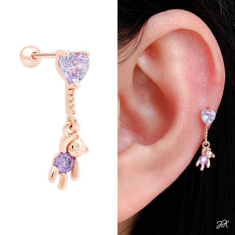 14K Rose Gold Heart Bear Layered Piercing with Gold Needle (S8687686)