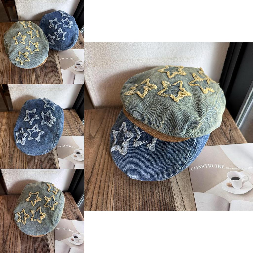 Винтажная джинсовая беретка с принтом «Звездное небо» для арт-моды и повседневной носки