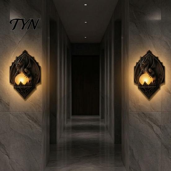Unique Resin Wall Fixtures for Home Office Vintage Crow on Branch Lamp, Gothic Dragon Sconce Mounted Light Bedroom Living Room Bedroom, Fantasy Garden
