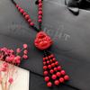 New Vintage Versatile Red Cinnabar Sweater Chain Natural Long Female Rose Necklace Pendant Accessories