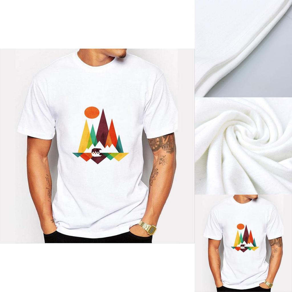 Simple Mountain Bear Design Men Animal Printed Casual Tee With Premium Quality Fabric For Everyday Wear