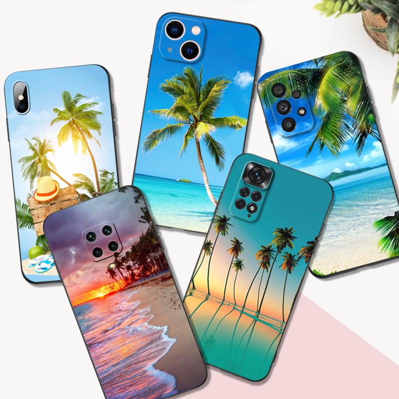 Черный ТПУ чехол для Samsung galaxy S22 S20 S21 FE PLUS ultra+S10 E lite задняя крышка Летняя пальма