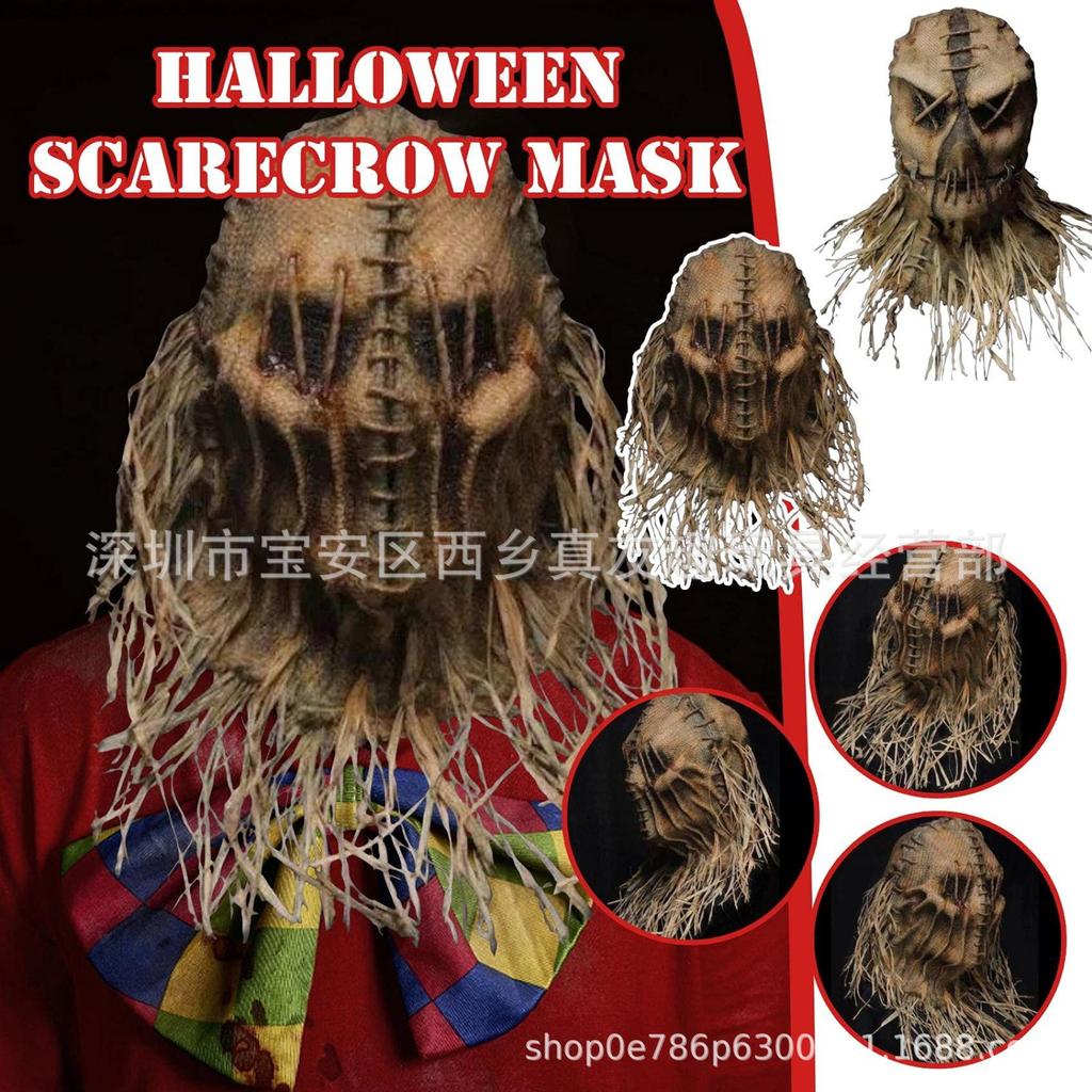 New Scary Scarecrow Halloween Mask Latex Premium Scarecrow Headgear Sack Ghost Head