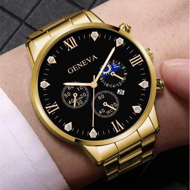 Стильные мужские часы из нержавеющей стали (Часы + Браслет) С римскими цифрами и календарем