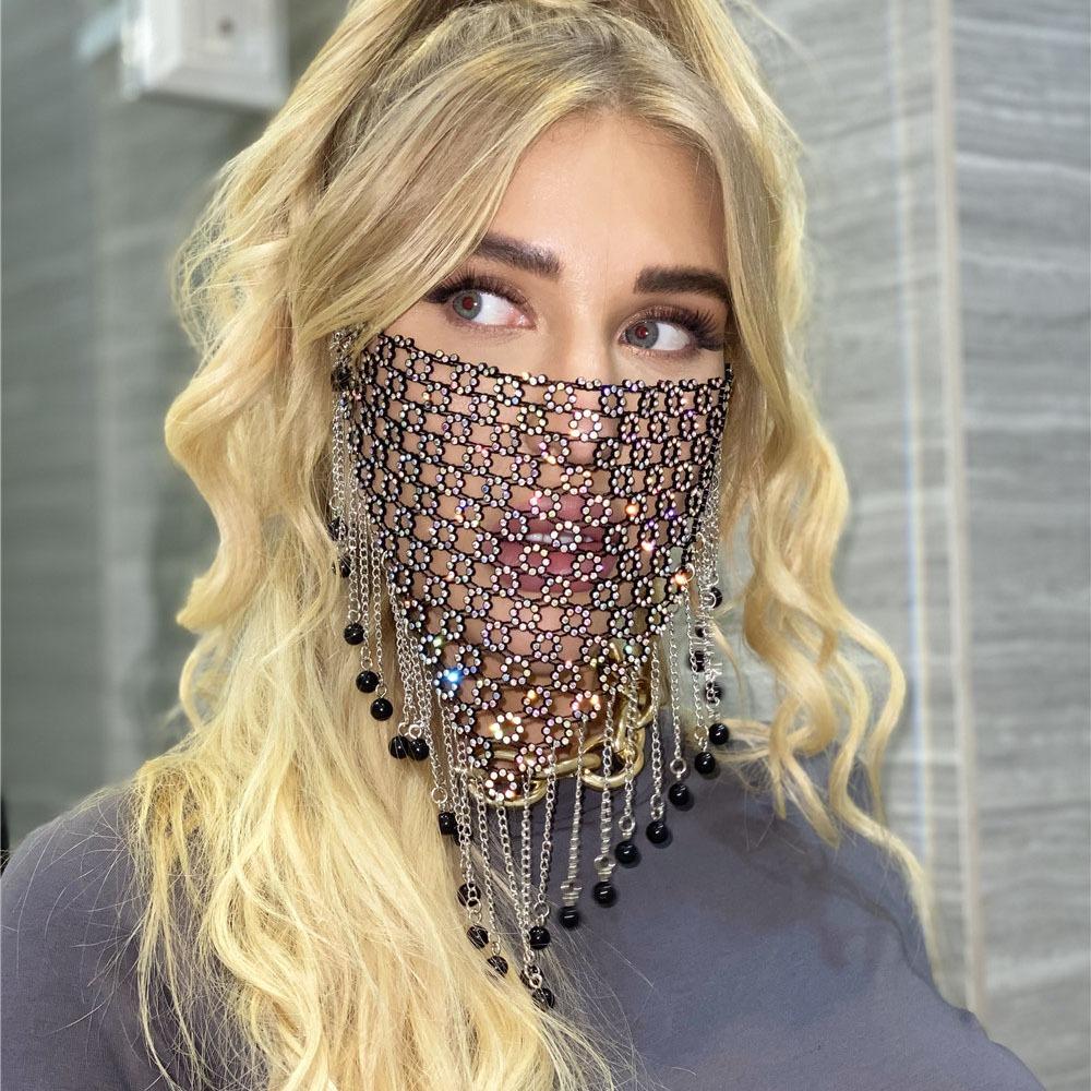 Tassel Rhinestone Mask Bling Masquerade Mask Reusable Face Cover  Women