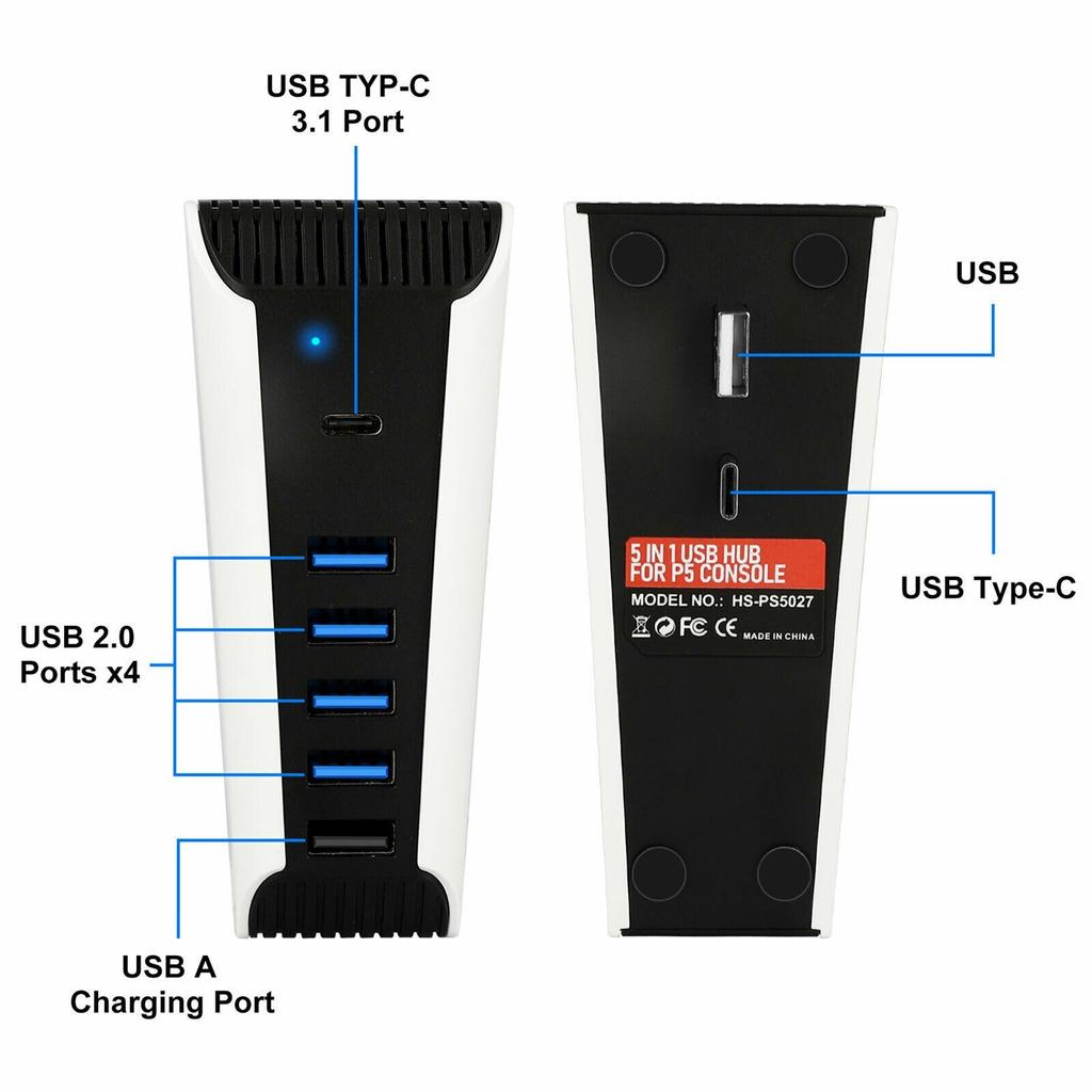 USB C Hub, USB Hub 5 в 1, высокоскоростной адаптер расширения с портами USB3.0 Type C для консоли PS5, поддержка 4 портов вывода данных USB