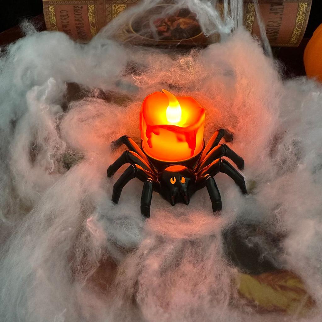 LED Pumpkin Candle Halloween Spider Tealight Flameless Decor Tabletop Party Gift Jack O Lantern Night Light