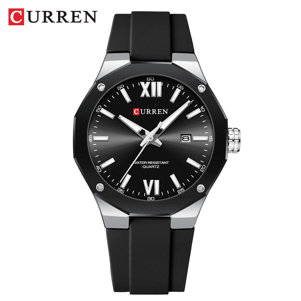 Мужские повседневные часы Curren 8465 с резиновым ремешком и календарем