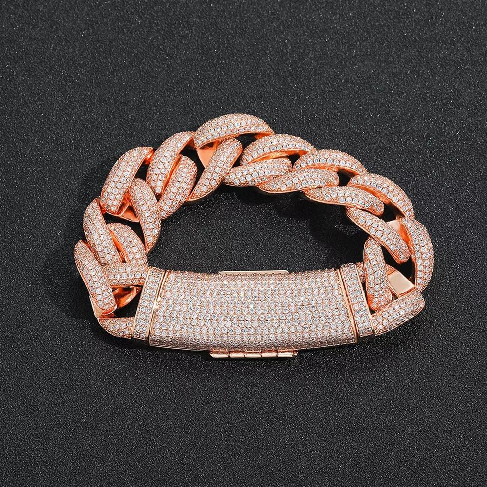 Personalized Fashion Hip Hop Rap Jewelry Long Clasp 20mm Wide Bling CZ Iced Out Miami Cuban Link Chain Bracelet for Men