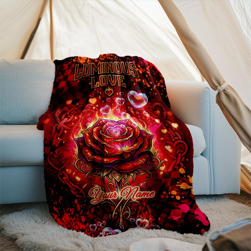 1PC Custom Name Luminous Love Artwork flannel blanket versatile,all-season throw suitable for the living room,bedroom,camping,travel,and gift