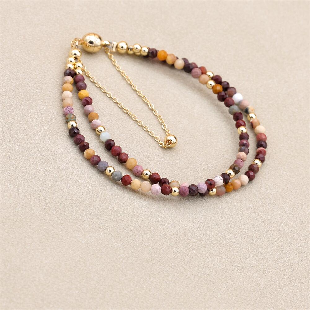 3 мм двухслойные бусины из натурального камня, браслеты-нити, магнитная пряжка, позолоченный богемный браслет-подвеска, женские ювелирные изделия