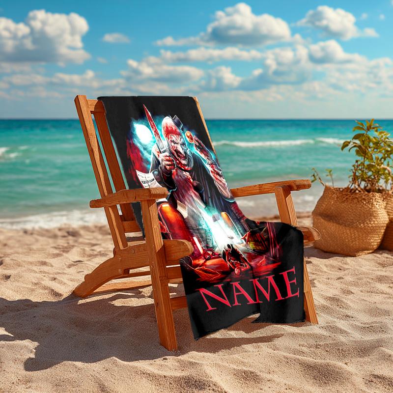 Personalized customized proof beach towel with Terrifier pattern - soft, absorbent,quick-drying,perfect swimming,camping&bathing