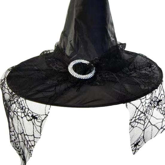 Хэллоуин Шляпа Ведьмы Кружева Паутина Декор Большие Поля Острый Волшебница Волшебница Косплей Дом с Привидениями Карнавальный Костюм Партии Кепка Головной Убор