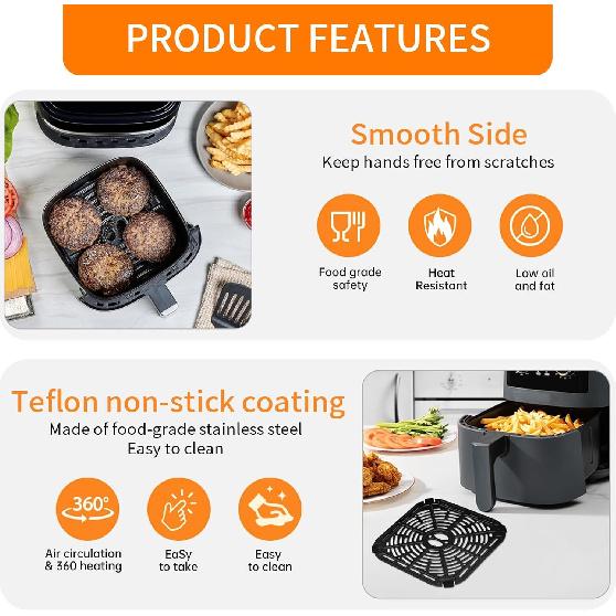 Air fryer Grill Pan for BLACK+DECKER Purify 4QT Air Fryer, Upgrade 8×8 IN Air Fryer Replacement Parts Grill Plate Accessories Tray Rack for Holstein