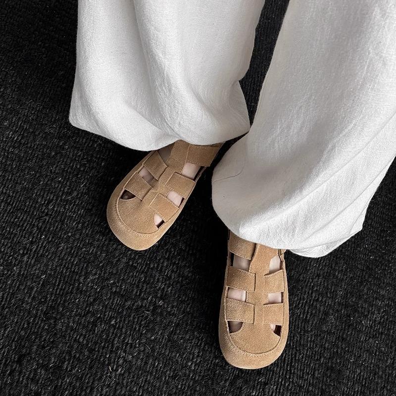 Boken Bag Head Slippers Women's Spring Outer Wear Hollow Sandals Women's Summer New Flat-bottomed Bag Head Slippers