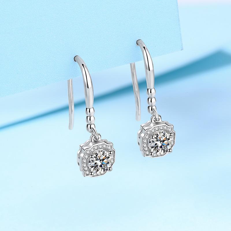 Серебряные серьги S925 для женщин, ушные крючки с муассанитом Гарри, покрытые золотом pt950, украшения для ушей