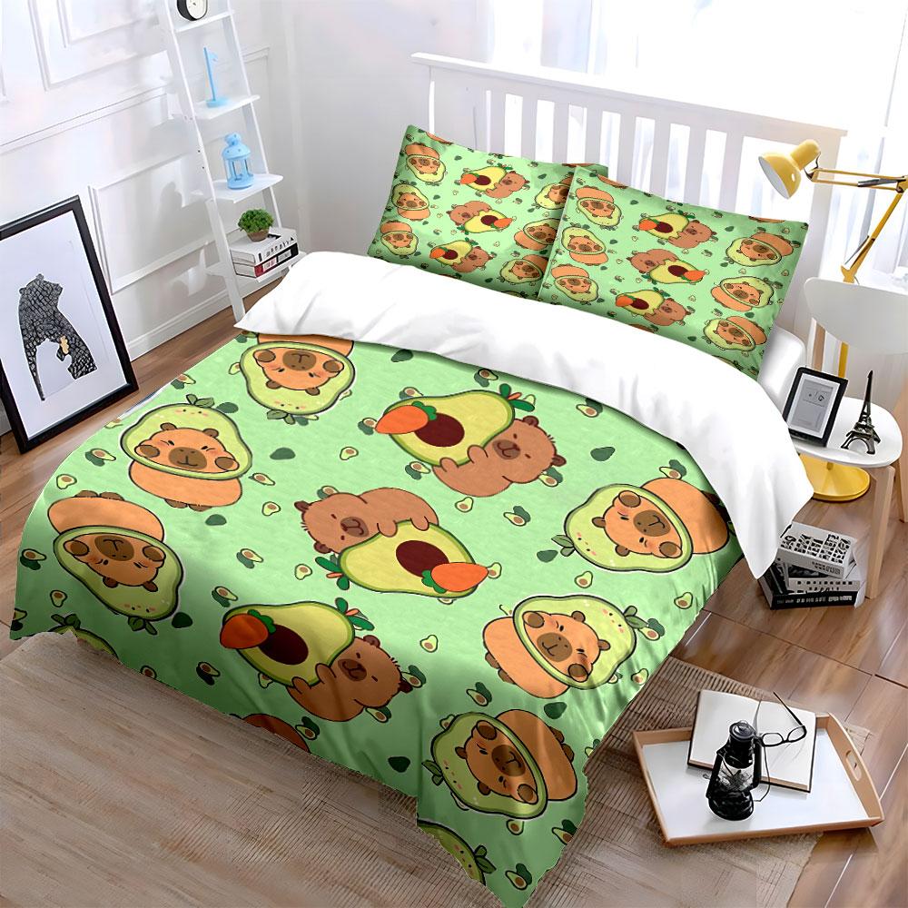 Cute Bear and Avocado Bedding Set Bedding Duvet Cover Set Duvet Cover Pillowcases (1 * Duvet Cover 2 * Pillowcases, without duvet insert)