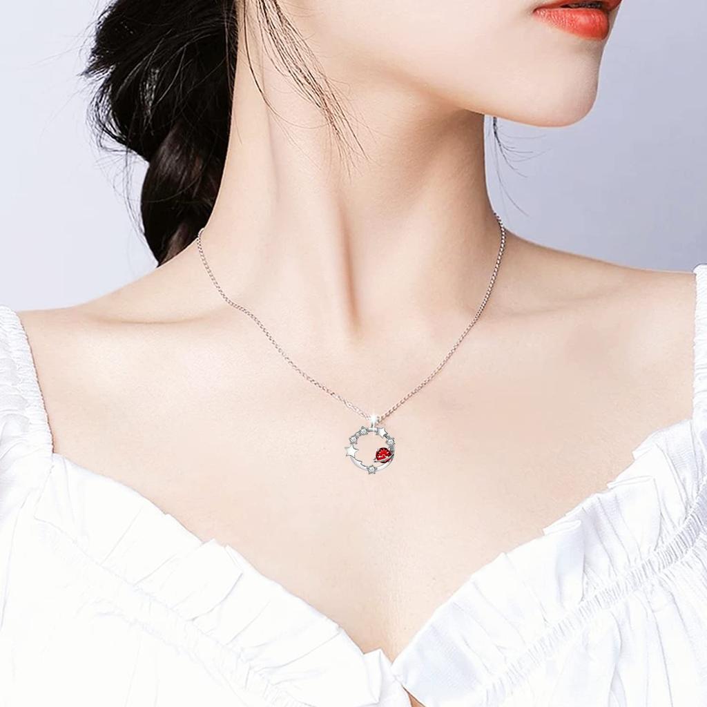 Ожерелье Натуральный гранат Январь Камень-планета Мотив Платина Покрытие 925 Серебряные украшения Аксессуар День рождения Белый день День Рождественский подарок Подарок
