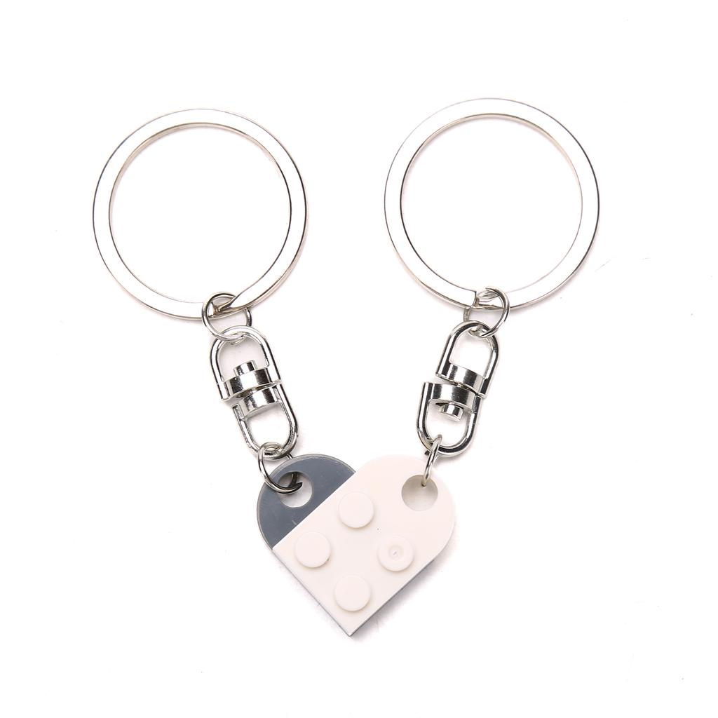 2Pcs Love Heart Brick Keychain For Couples Friendship Birthday Jewelry Gift