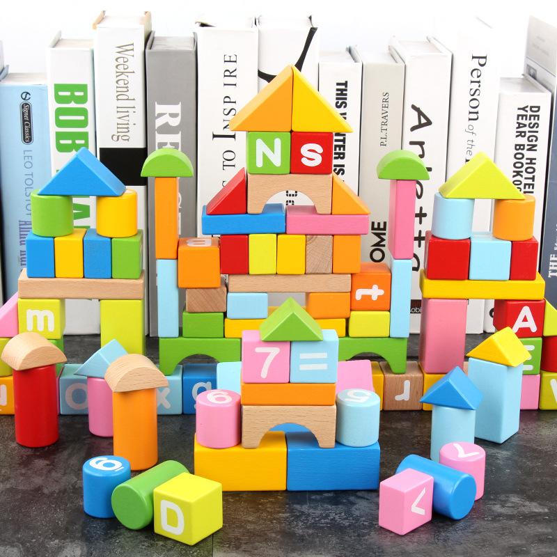 Детские 100 буковых деревянных цифровых строительных блоков с буквами алфавита, детские развивающие игрушки для раннего развития