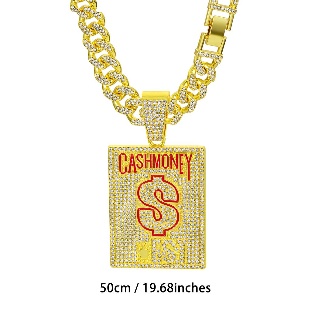 American CASH MONEY Dollar Sign Square Plate Dripping Oil Letter Necklace Pendant Cuban Chain