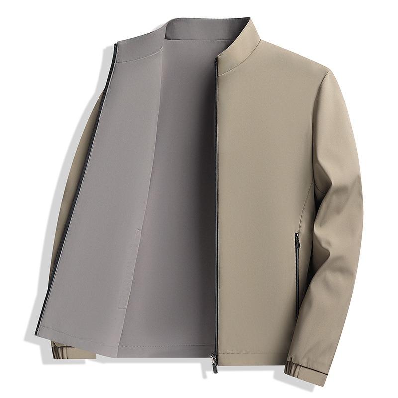 Новая весенне-осенняя двусторонняя куртка средней длины в деловом стиле кэжуал с воротником-стойкой для мужчин
